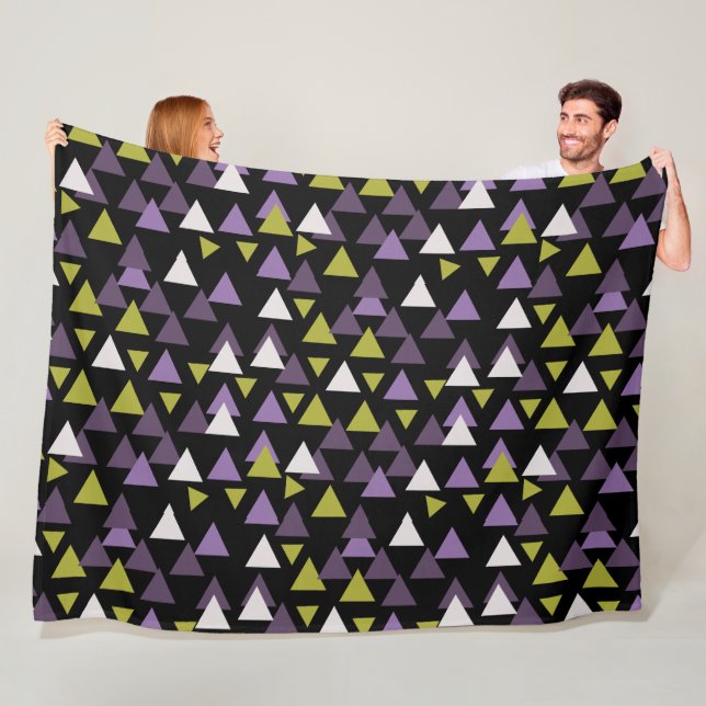 Pattern triangles Avocado and Purple Fleece Blanket (In Situ)
