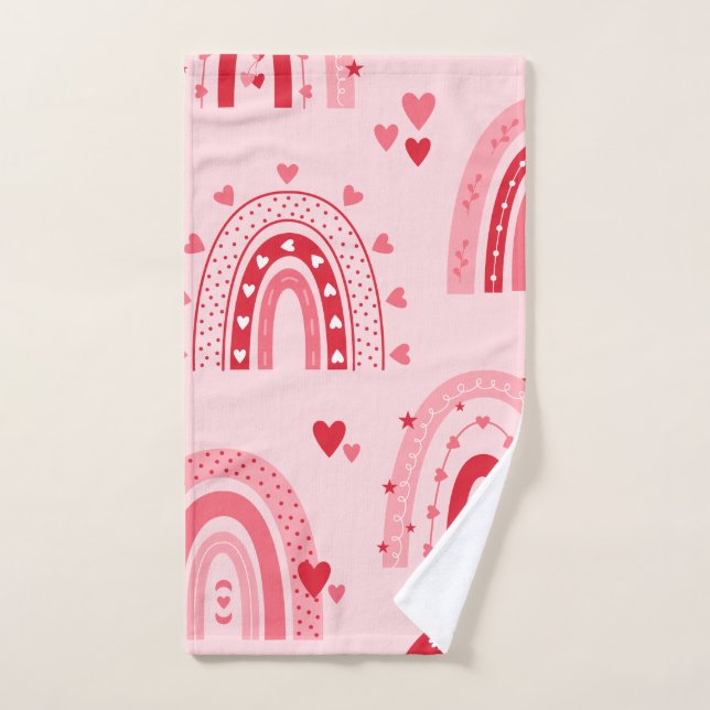 Pattern Valentine 2024 Background With Heart Love  Hand Towel (Hand Towel)
