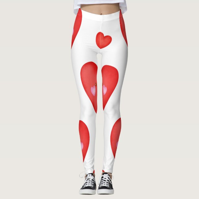 Pattern Valentine Background With Heart Love     Leggings (Front)