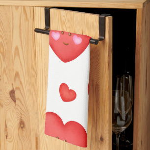Pattern Valentine Background With Heart Love    Tea Towel