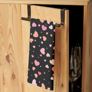 Pattern Valentine`s 2024 Background With Heart Tea Towel