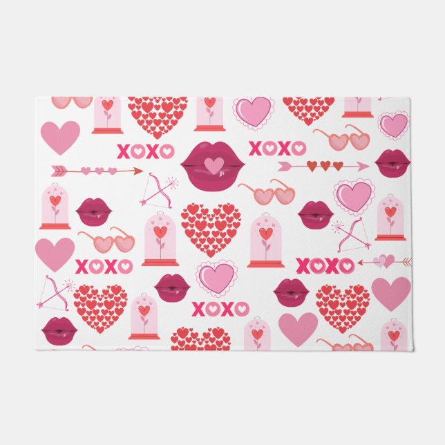 Pattern Valentine`s Day 2023 Background With Heart Doormat (Front)