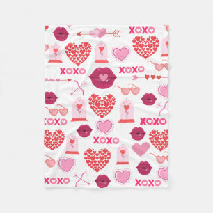 Pattern Valentine`s Day 2023 Background With Heart Fleece Blanket