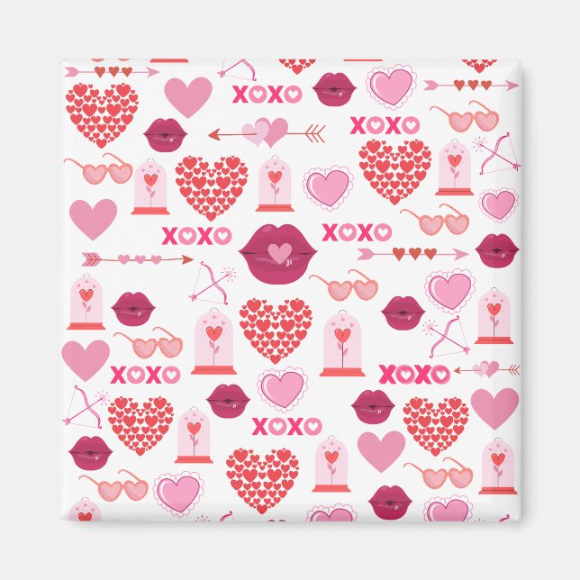 Pattern Valentine`s Day 2023 Background With Heart Magnet (Front)