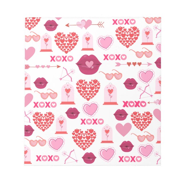Pattern Valentine`s Day 2023 Background With Heart Notepad (Front)