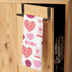 Pattern Valentine`s Day 2023 Background With Heart Tea Towel