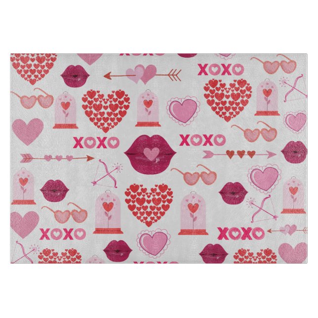 Pattern Valentine`s Day 2024 Background With Heart Cutting Board (Front)