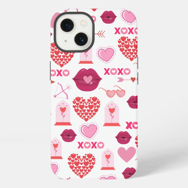 Pattern Valentine`s Day 2024 Background With Heart iPhone Case (Back)