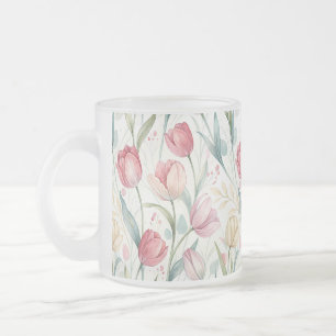 Pattern Watercolor Modern Tulips Frosted Glass Coffee Mug