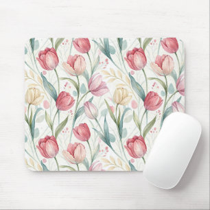 Pattern Watercolor Modern Tulips Mouse Mat