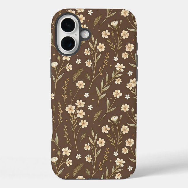 Pattern Wildflowers Brown Background Case-Mate iPhone Case (Back)