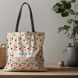 Pattern wildflowers red poppy  tote bag