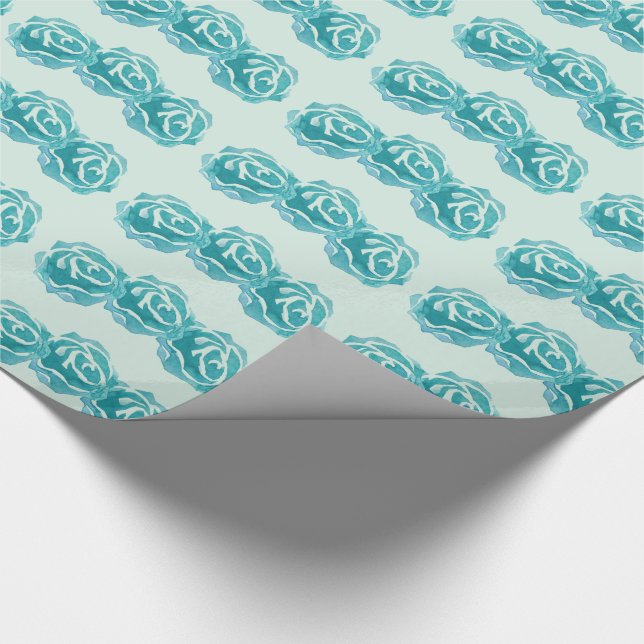 Pattern with 3 Teal Watercolor Roses Wrapping Paper (Corner)