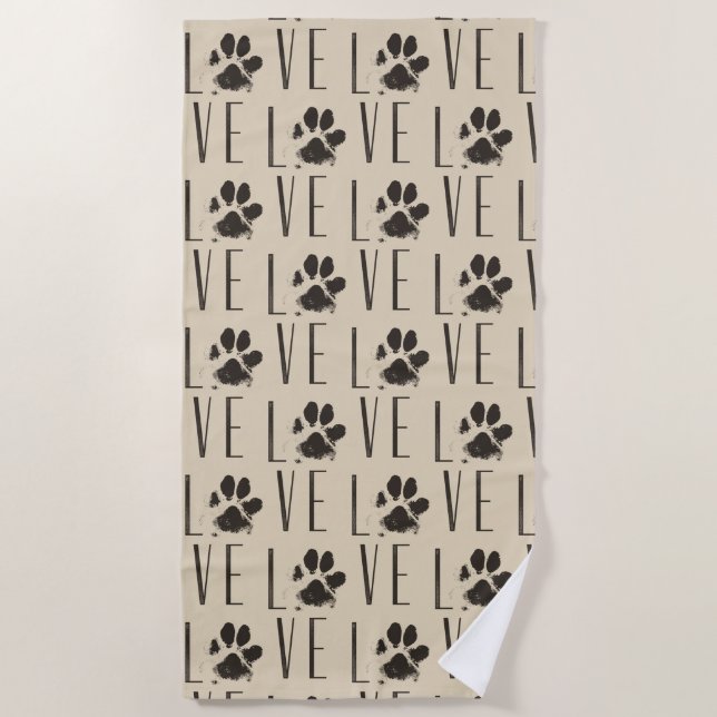 Pattern with a Paw Print that Spells Out Love Beach Towel (Front)