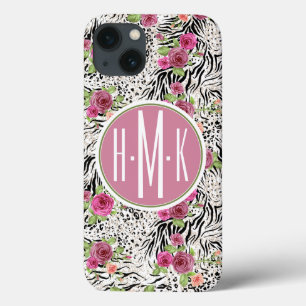 Pattern With Animal Prints Monogram iPhone 13 Case
