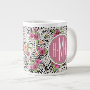 Pattern With Animal Prints Monogram Large Coffee Mug