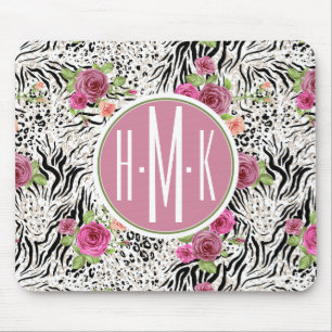 Pattern With Animal Prints Monogram Mouse Mat