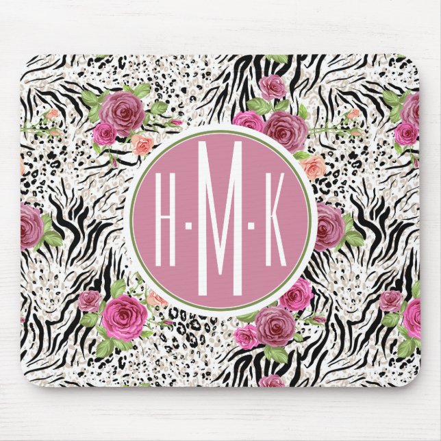 Pattern With Animal Prints | Monogram Mouse Mat (Front)