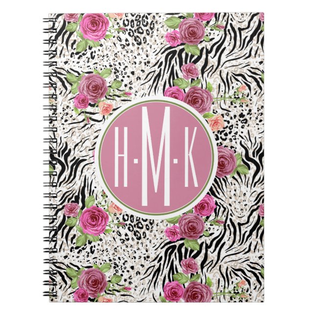 Pattern With Animal Prints | Monogram Notebook (Front)