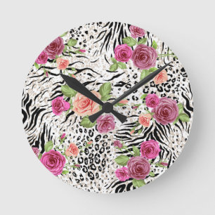 Pattern With Animal Prints Round Clock