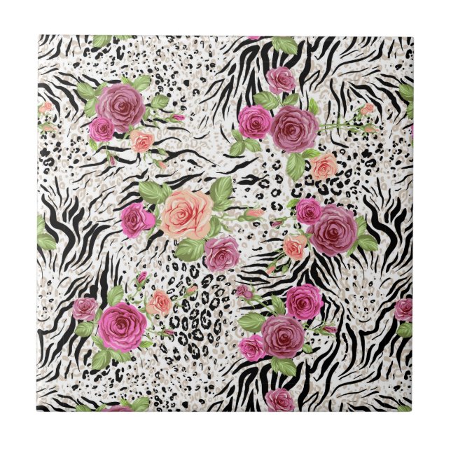 Pattern With Animal Prints Tile (Front)