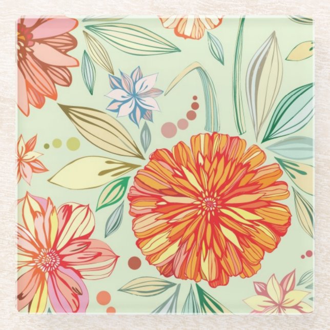 Pattern with asters glass coaster (Front)