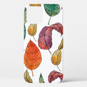 Pattern with autumn leaves on a white background, iPhone 12 case