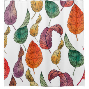Pattern with autumn leaves on a white background, shower curtain