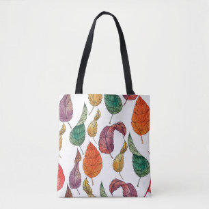 Pattern with autumn leaves on a white background,  tote bag