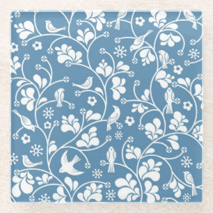 pattern with birds and plants ornament glass coaster