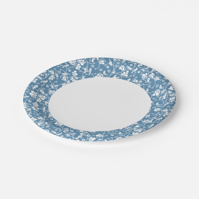 pattern with birds and plants ornament paper plate (Angled)