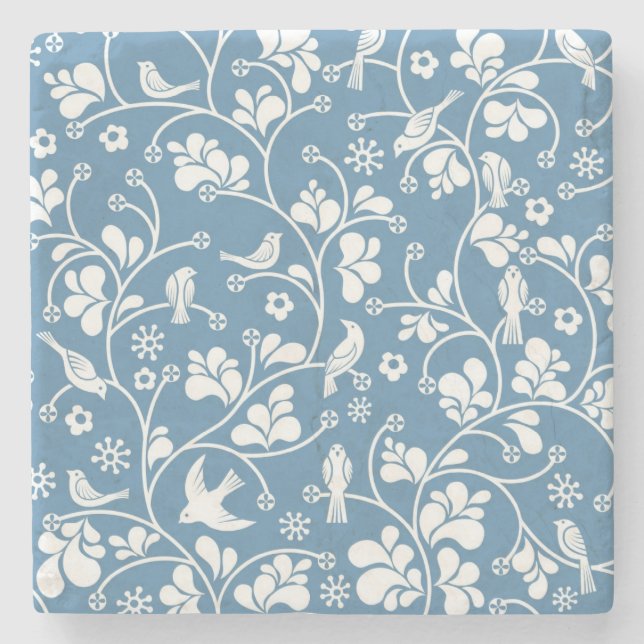 pattern with birds and plants ornament stone coaster (Front)