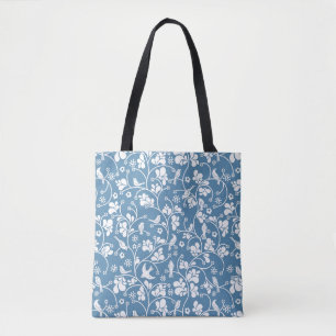 pattern with birds and plants ornament tote bag