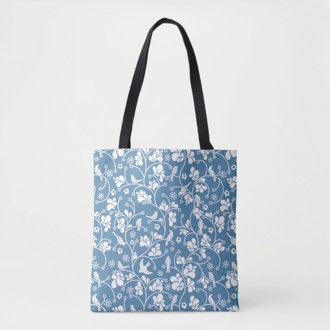 pattern with birds and plants ornament tote bag (Front)