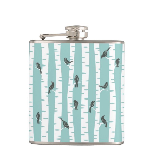 Pattern with birds and trees hip flask (Front)