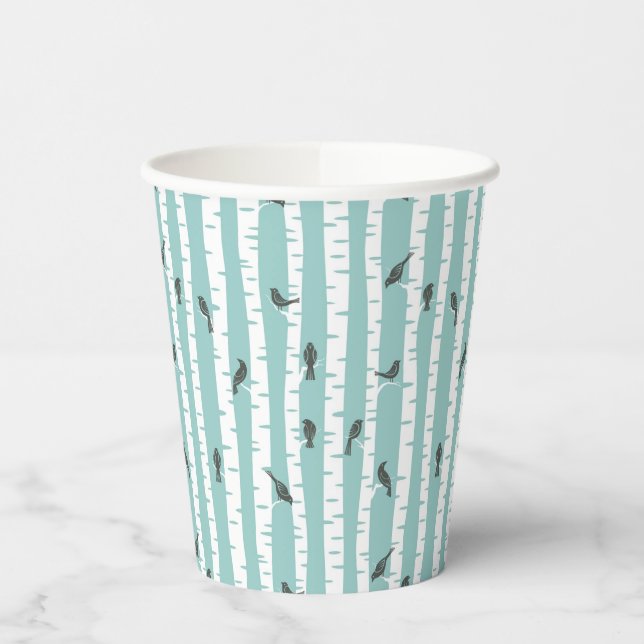 Pattern with birds and trees paper cups (Left)