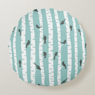 Pattern with birds and trees round cushion