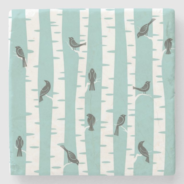 Pattern with birds and trees stone coaster (Front)