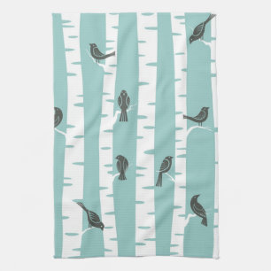 Pattern with birds and trees tea towel