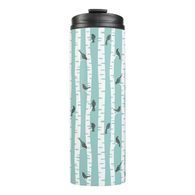 Pattern with birds and trees thermal tumbler (Front)