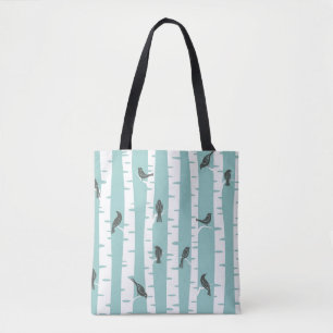 Pattern with birds and trees tote bag