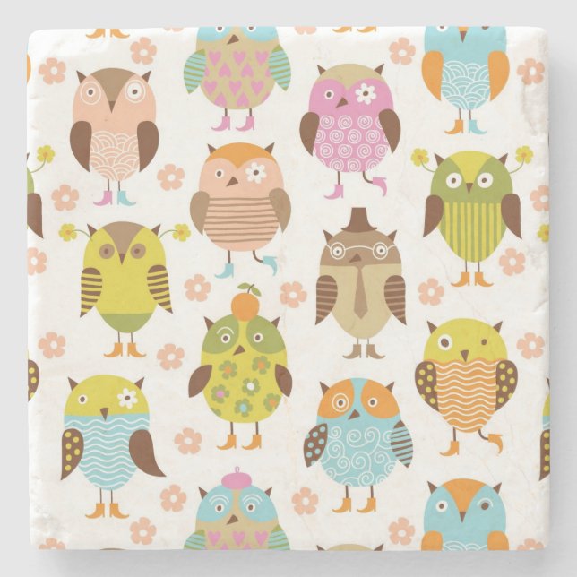 pattern with birds stone coaster (Front)