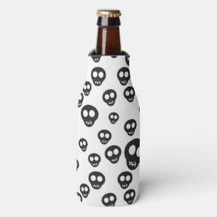 Pattern with black skulls on white bottle cooler