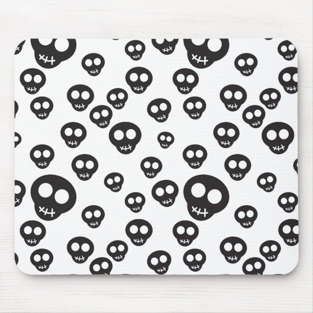 Pattern with black skulls on white mouse mat (Front)
