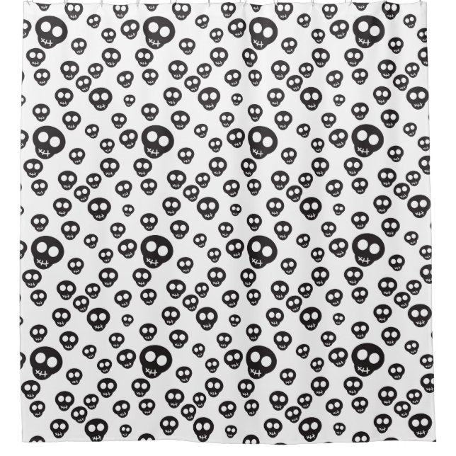 Pattern with black skulls on white shower curtain (Front)