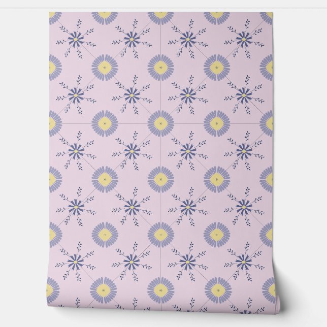 pattern with blue and yellow flowers wallpaper (Unrolling)