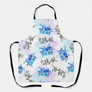 pattern with blue bouquet of flowers and leaves    apron