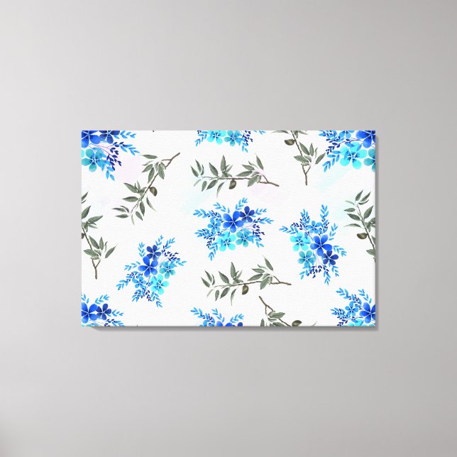 pattern with blue bouquet of flowers and leaves    canvas print (Front)