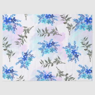 pattern with blue bouquet of flowers and leaves  tissue paper