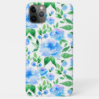Pattern with blue watercolor flowers iPhone 11 pro max case